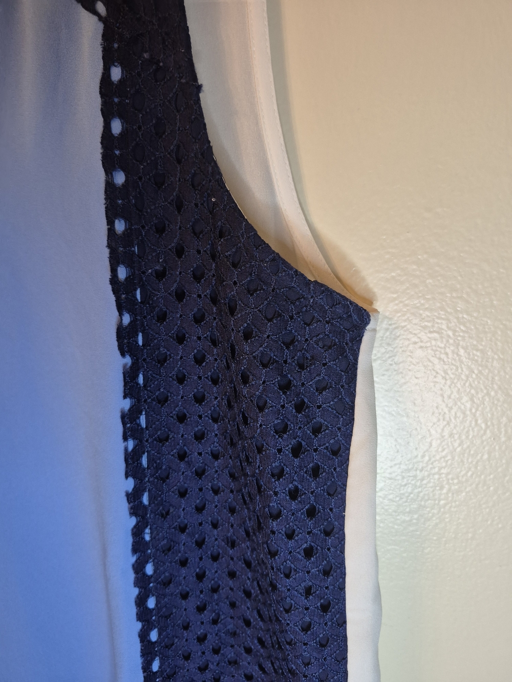 LOFT Sleeveless Colorblock Eyelet Shell - Light Blue & Navy - Picture 5 of 6